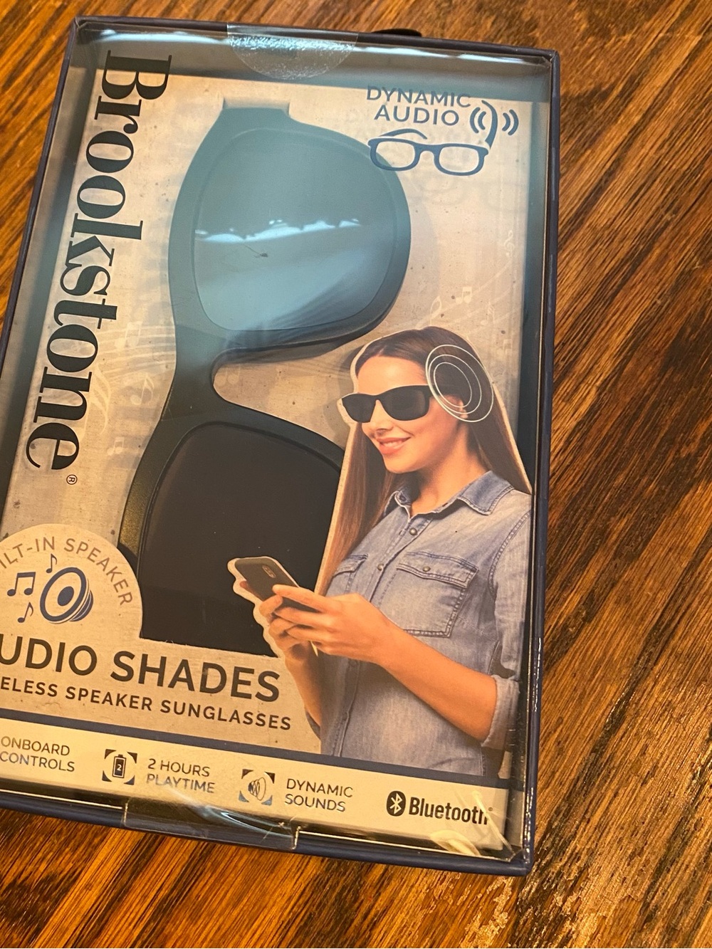 Brookstone Portable Power Dynamic Audio Sunglasses in Black and Blue